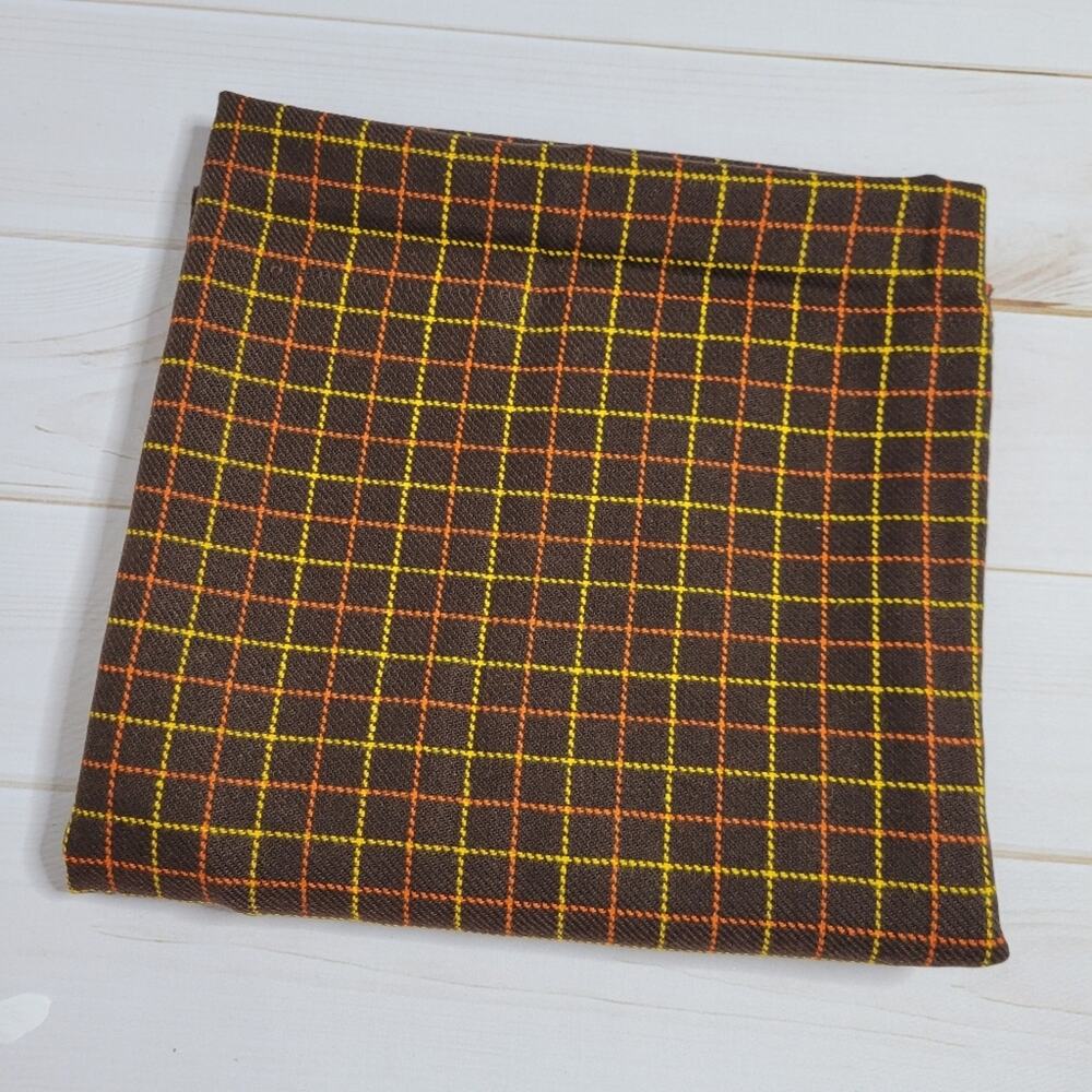 53" x 47" Vintage 70s Brown/Orange/Yellow Plaid Fabric